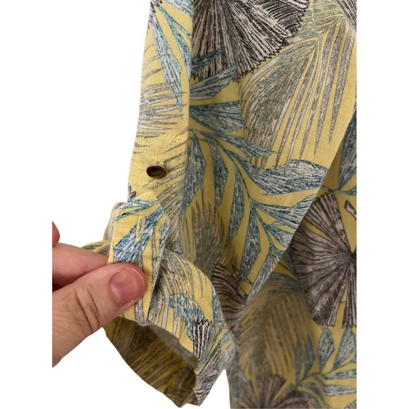 Cathy 100% Linen Yellow /blue Tropical Leaf Print Blouse Size XL - Picture 5 of 10